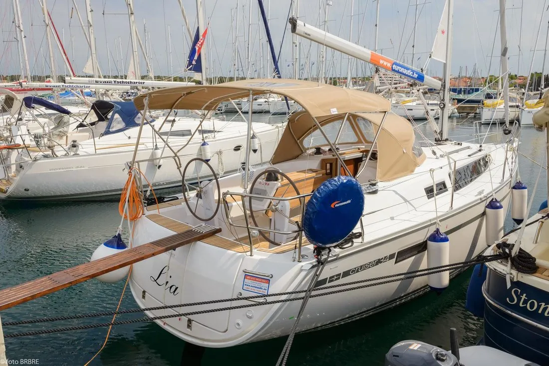 Exterior view of Lia, a Bavaria Cruiser 34 sailboat at Pirovac, Croatia