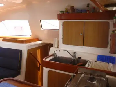 Galley of Valpar, a Nautitech 44 catamaran at Narganá, Panama