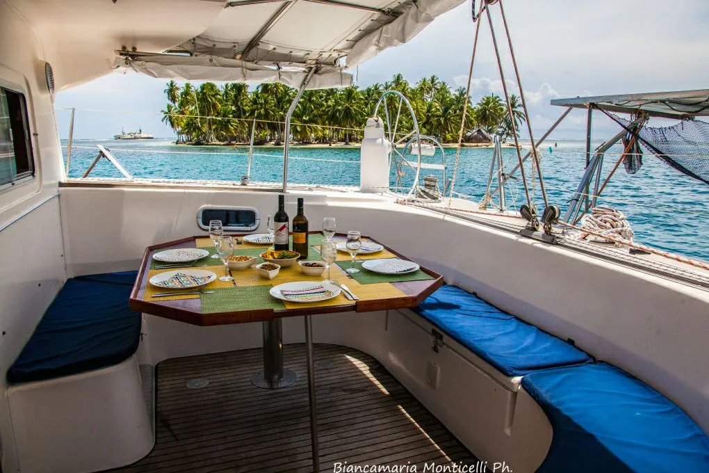 Cockpit of Valpar, a Nautitech 44 catamaran at Narganá, Panama
