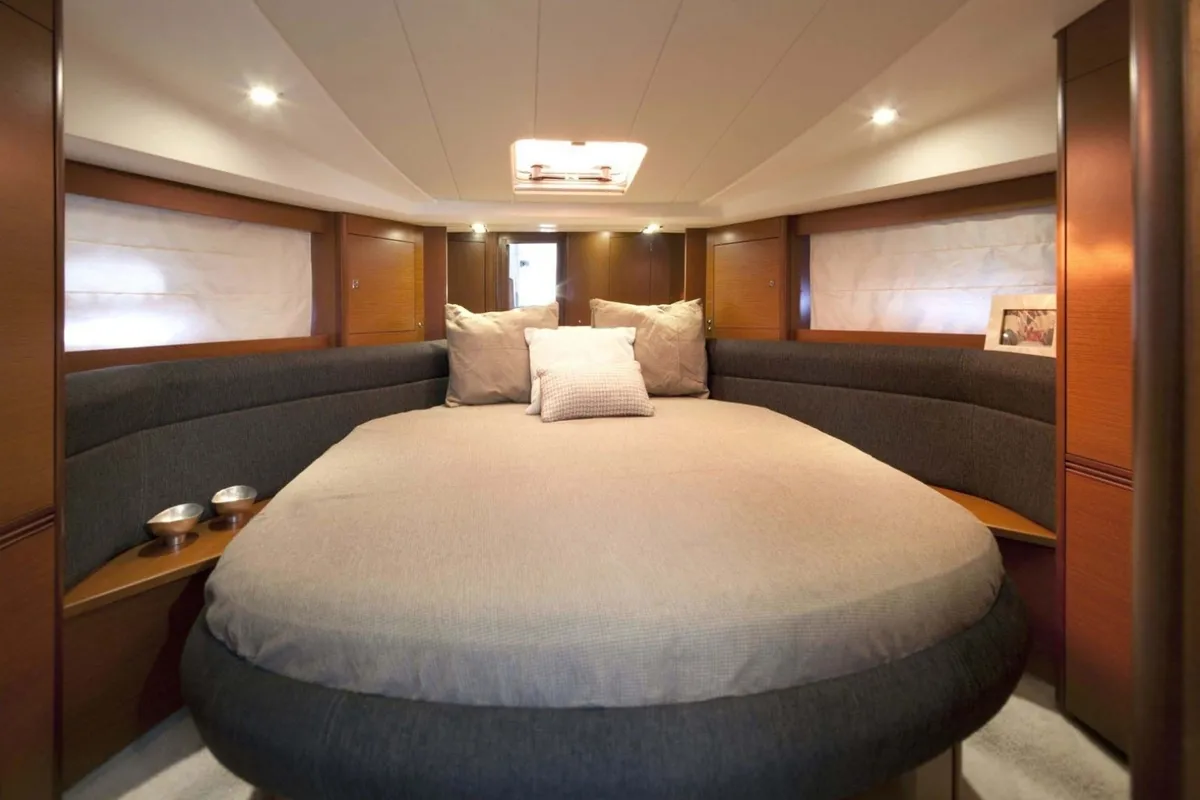 Cabin on Pato, a Prestige 440 motorboat at Giardini Naxos, Italy