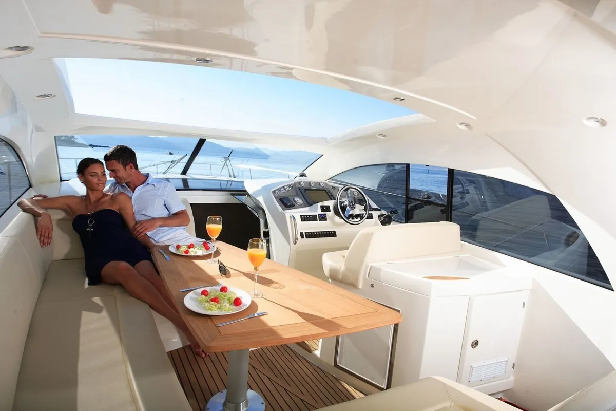 Salon of Pato, a Prestige 440 motorboat at Giardini Naxos, Italy