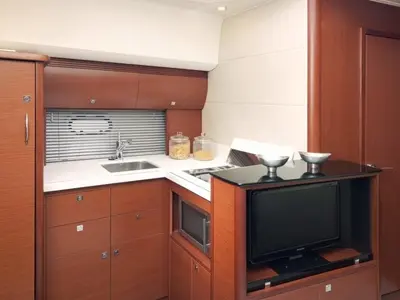 Galley of Pato, a Prestige 440 motorboat at Giardini Naxos, Italy