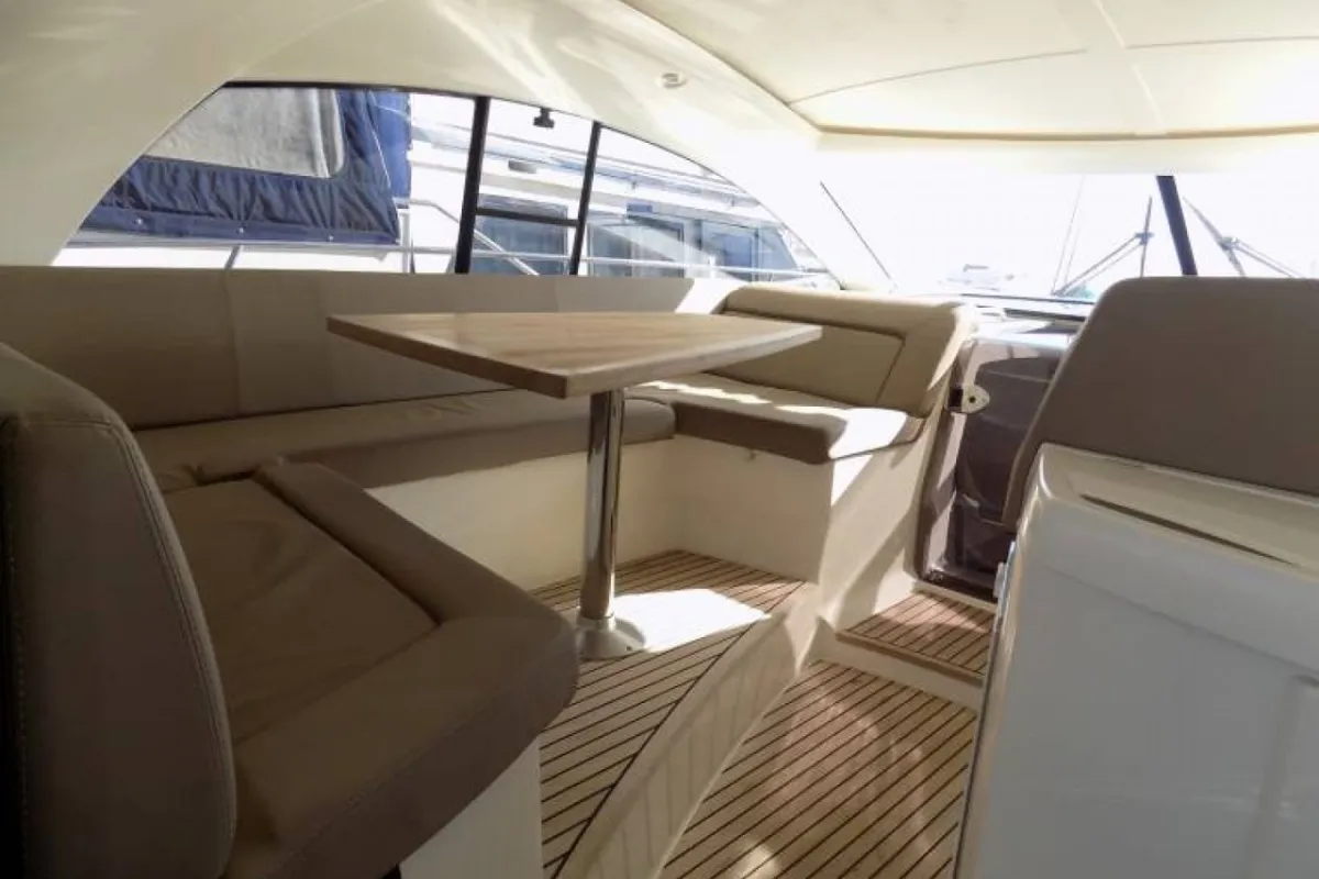 Deck of Pato, a Prestige 440 motorboat at Giardini Naxos, Italy