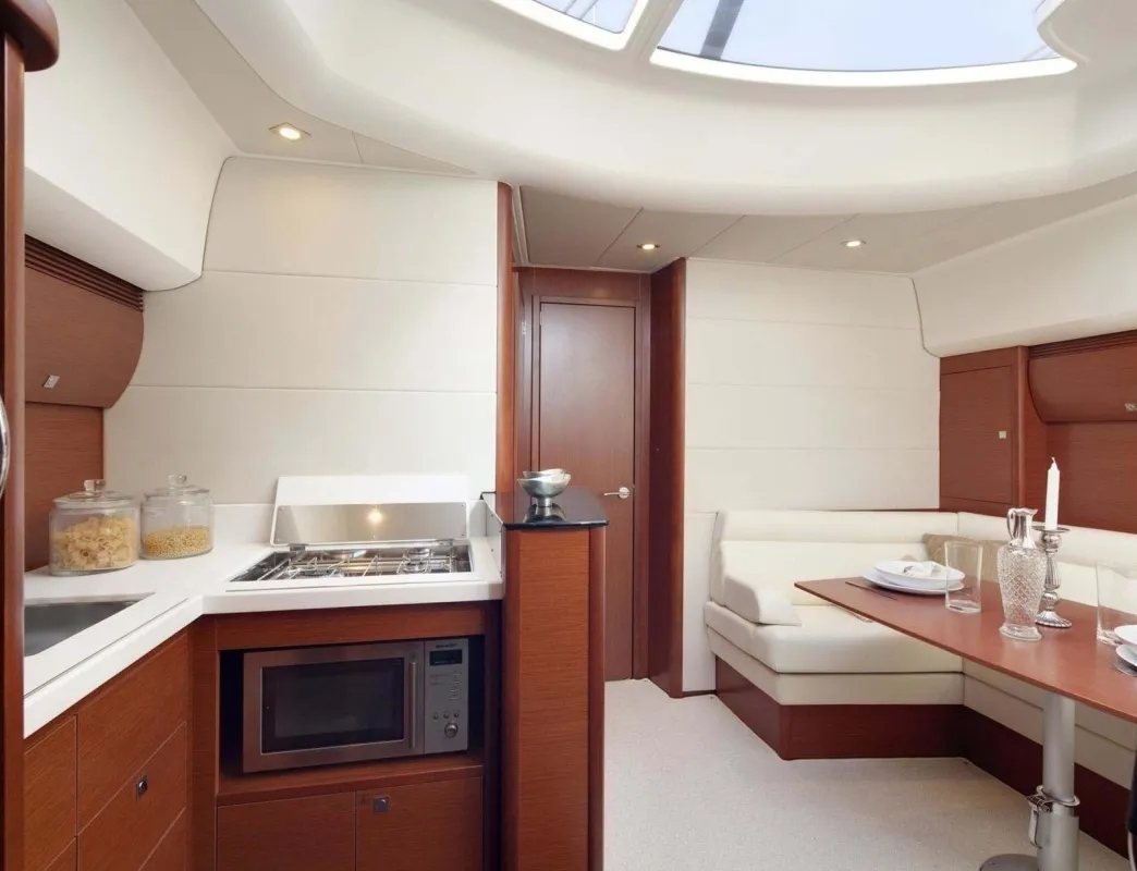 Galley of Pato, a Prestige 440 motorboat at Giardini Naxos, Italy