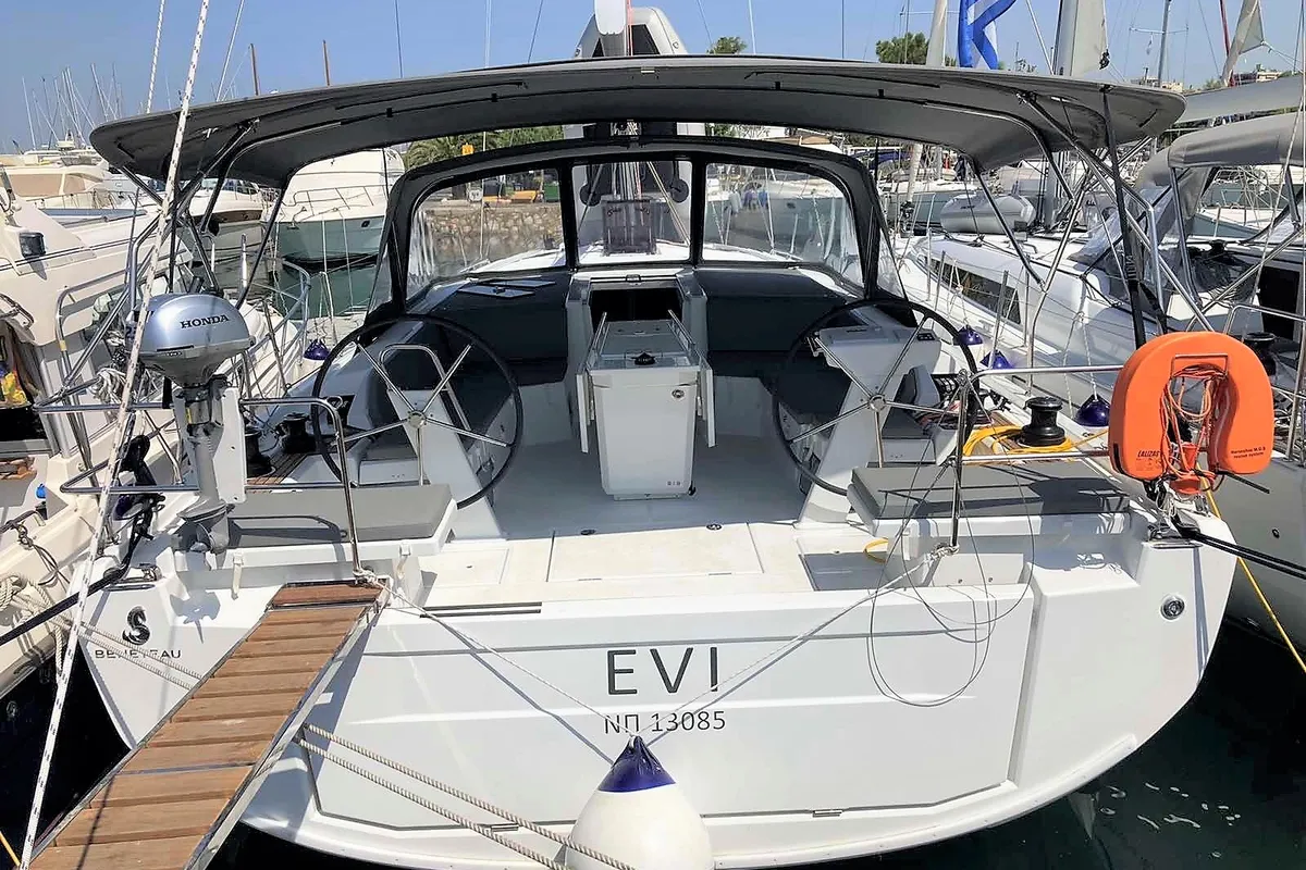 Cockpit of Evi, a Beneteau Oceanis 46.1 sailboat at Athens, Greece