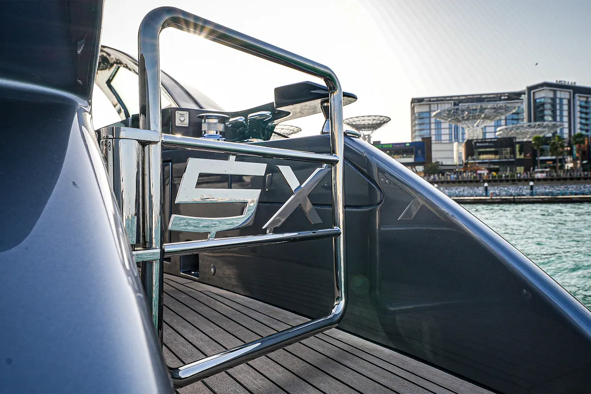 Zephyr, a Pershing 5X motor yacht at Dubai Harbour, United Arab Emirates