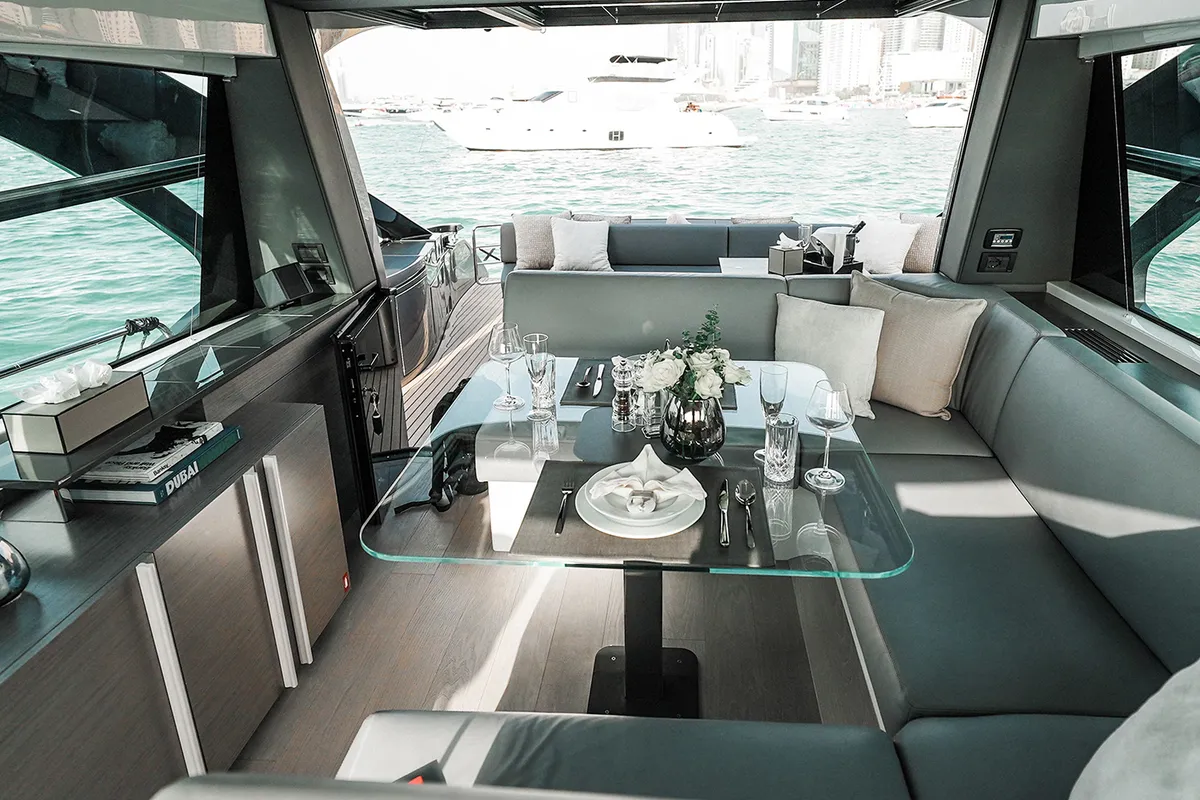 Zephyr, a Pershing 5X motor yacht at Dubai Harbour, United Arab Emirates