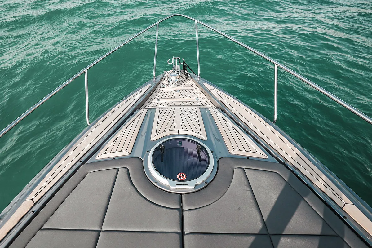 Zephyr, a Pershing 5X motor yacht at Dubai Harbour, United Arab Emirates
