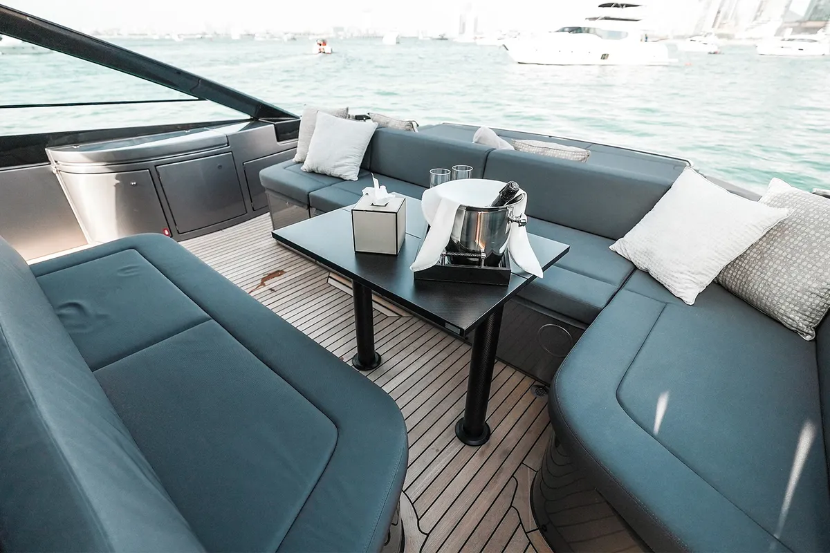 Zephyr, a Pershing 5X motor yacht at Dubai Harbour, United Arab Emirates