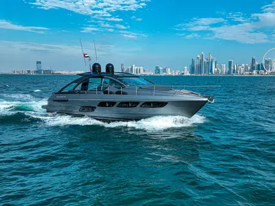 Zephyr, a Pershing 5X motor yacht at Dubai Harbour, United Arab Emirates