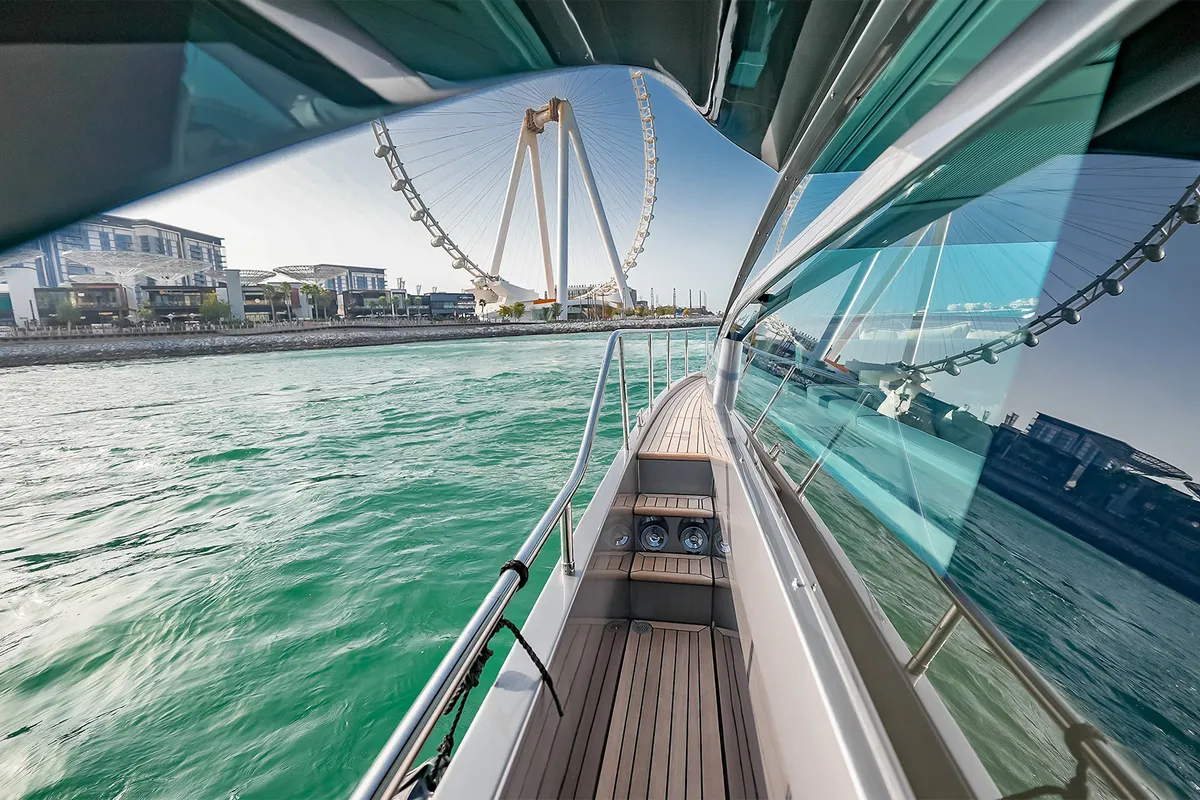 Zephyr, a Pershing 5X motor yacht at Dubai Harbour, United Arab Emirates