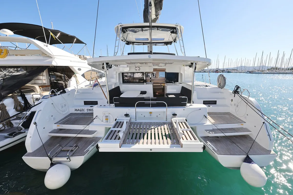 Exterior view of Magic Dream, a Lagoon 46 catamaran at Općina Sukošan, Croatia
