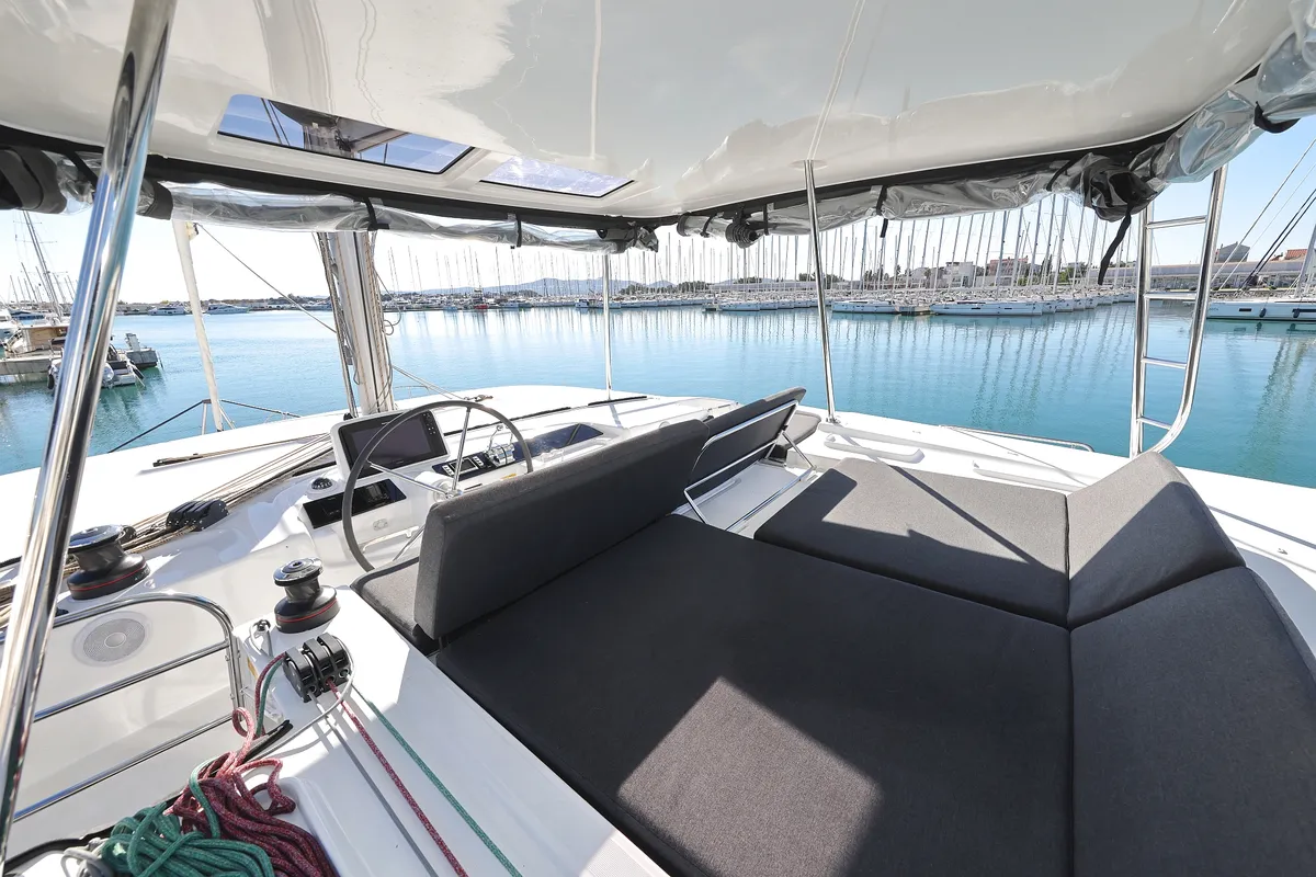 Cockpit of Magic Dream, a Lagoon 46 catamaran at Općina Sukošan, Croatia