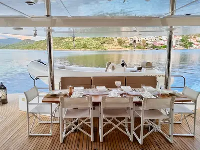 Deck of CLOUDS, a Sunreef 70 Power catamaran at Šibenik, Croatia