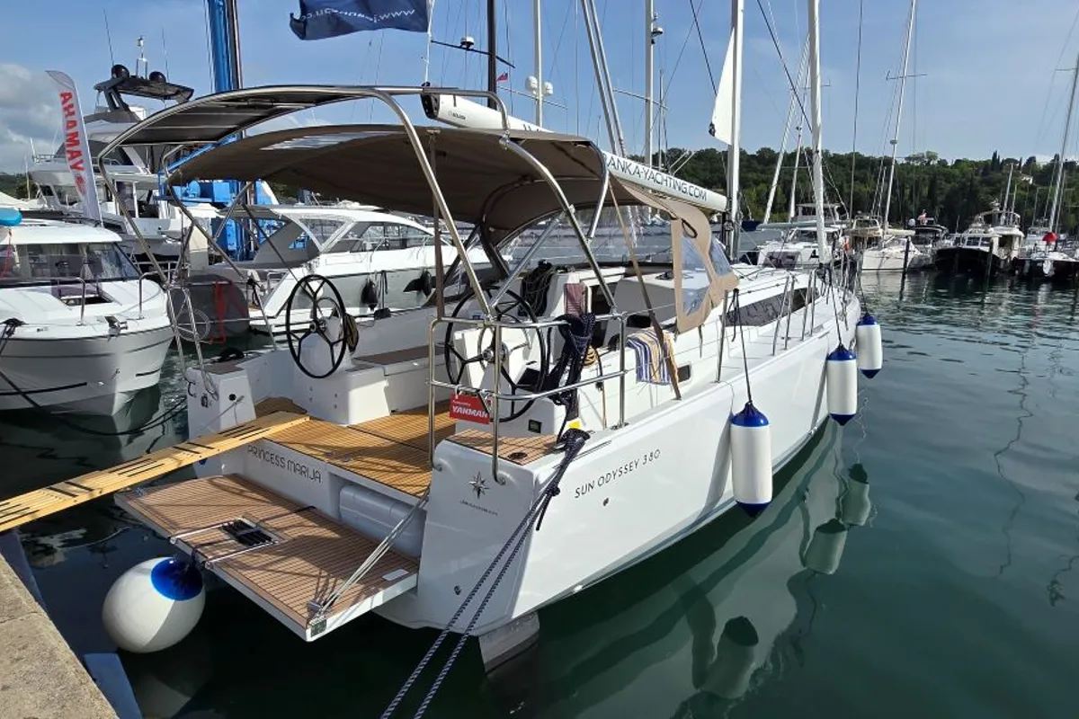 Deck of Princess Marija, a Jeanneau Sun Odyssey 380 sailboat at Grad Pula, Croatia