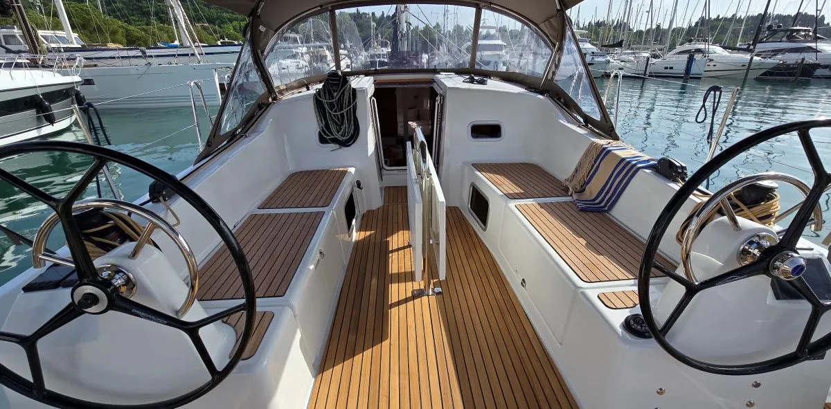 Cockpit of Princess Marija, a Jeanneau Sun Odyssey 380 sailboat at Grad Pula, Croatia