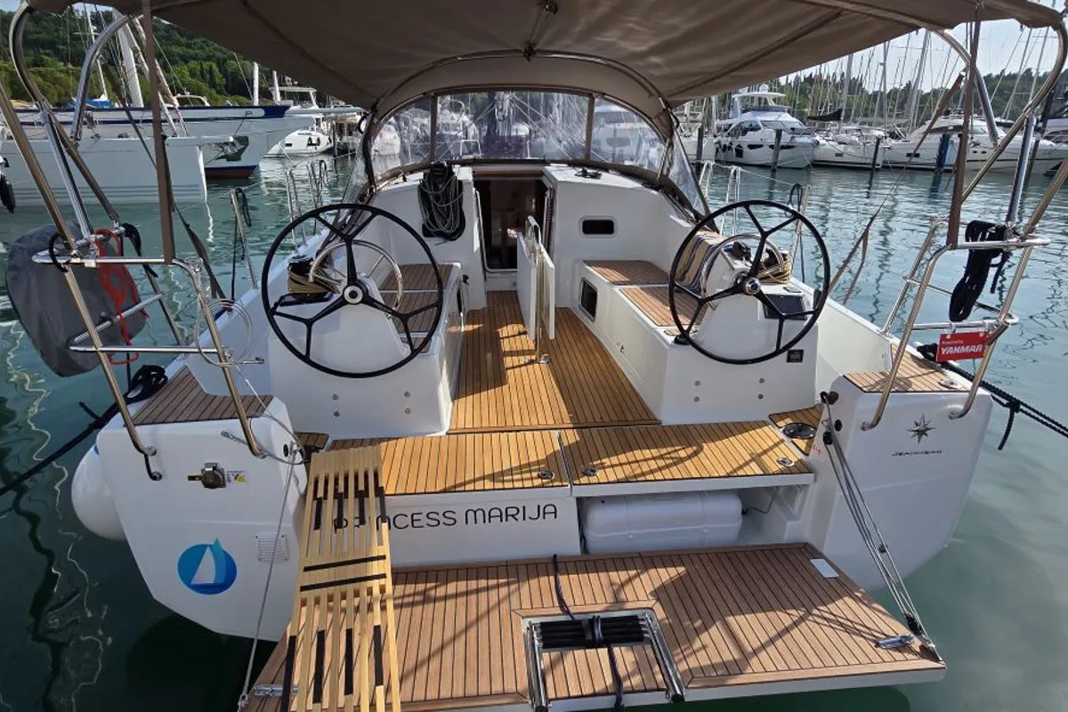 Cockpit of Princess Marija, a Jeanneau Sun Odyssey 380 sailboat at Grad Pula, Croatia