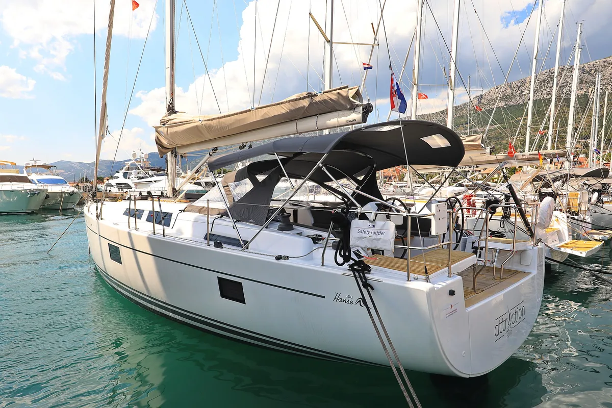 Exterior view of Attraction, a Hanse 508 sailboat at Seget Donji, Croatia