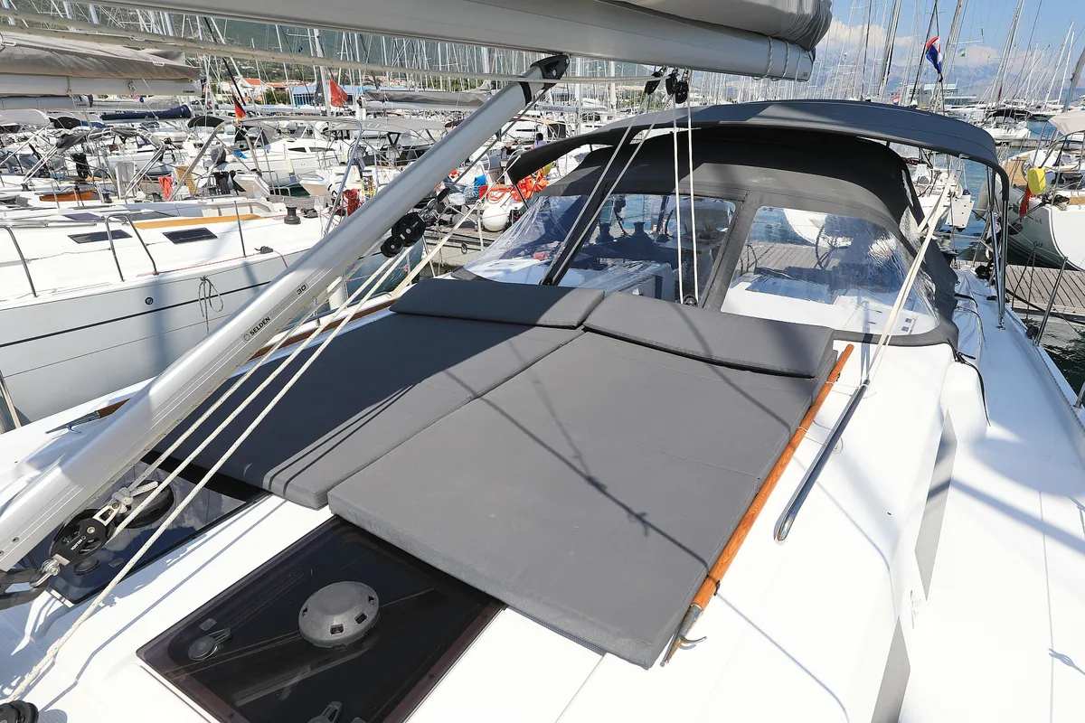Deck of Attraction, a Hanse 508 sailboat at Seget Donji, Croatia