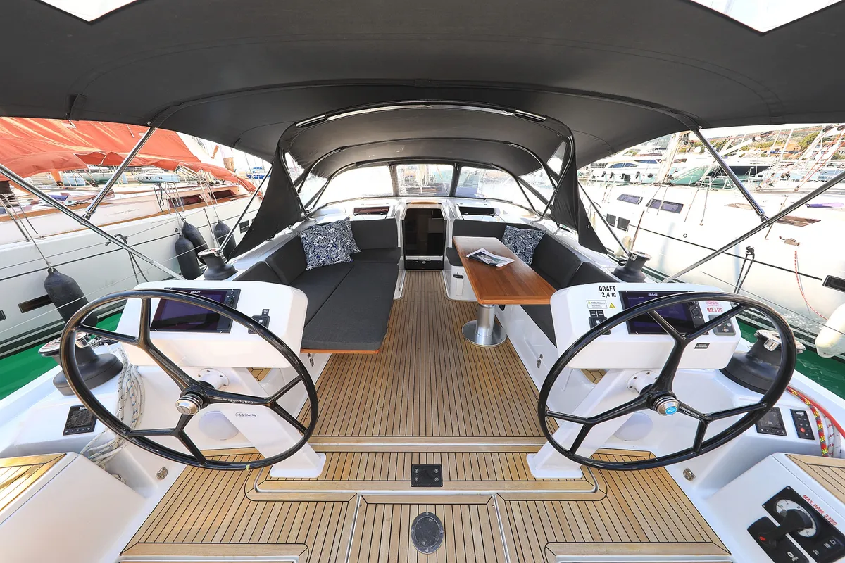 Cockpit of Attraction, a Hanse 508 sailboat at Seget Donji, Croatia