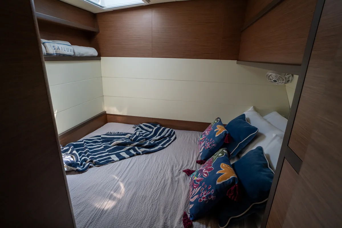 Cabin on Lagoon 52F, a catamaran at Capo d'Orlando, Italy