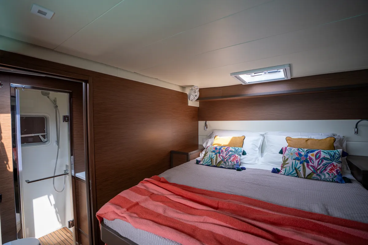 Cabin on Lagoon 52F, a catamaran at Capo d'Orlando, Italy
