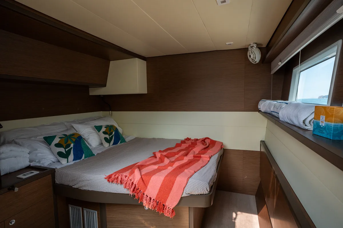 Cabin on Lagoon 52F, a catamaran at Capo d'Orlando, Italy