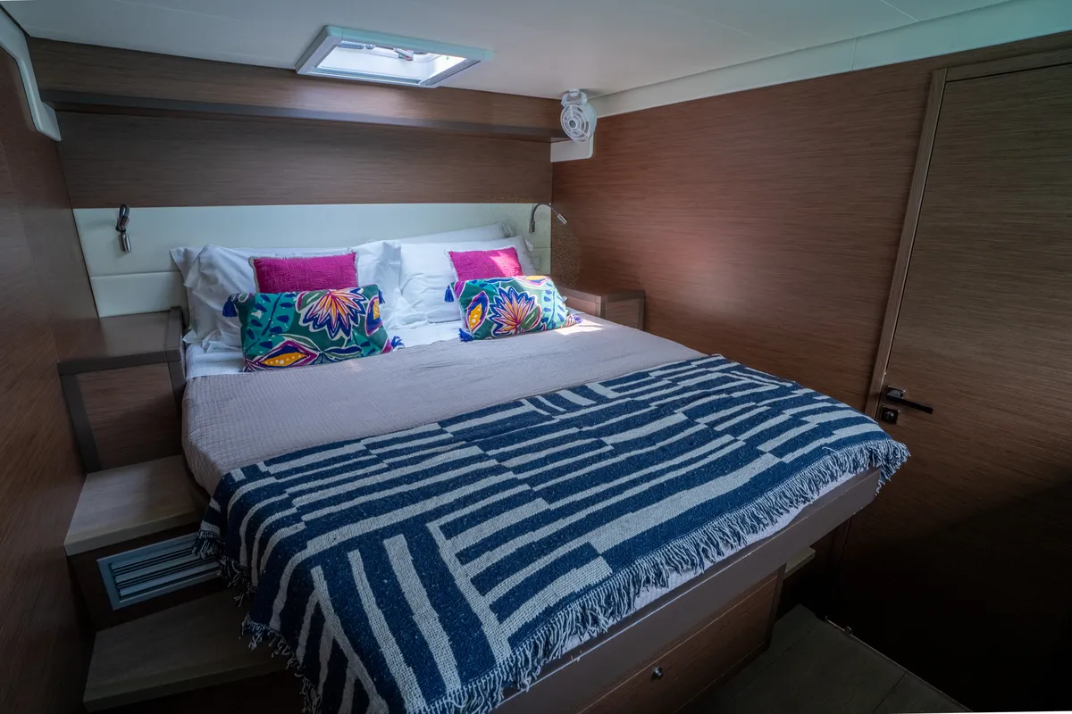 Cabin on Lagoon 52F, a catamaran at Capo d'Orlando, Italy