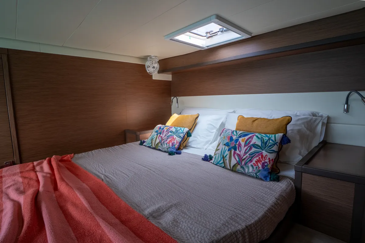 Cabin on Lagoon 52F, a catamaran at Capo d'Orlando, Italy