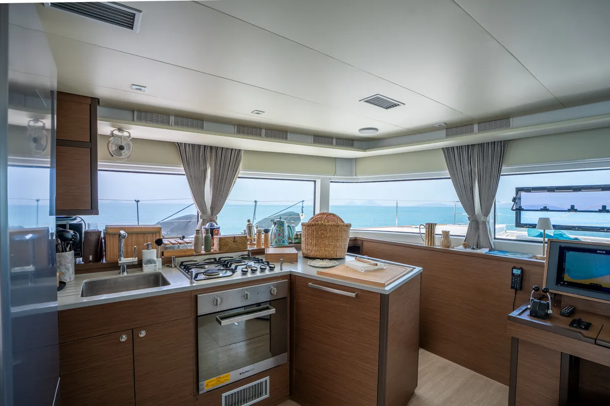 Galley of Lagoon 52F, a catamaran at Capo d'Orlando, Italy