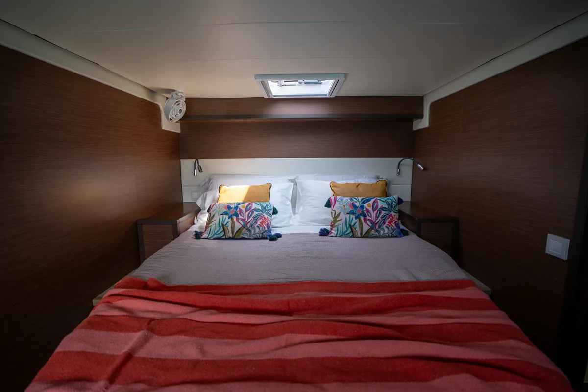 Cabin on Lagoon 52F, a catamaran at Capo d'Orlando, Italy
