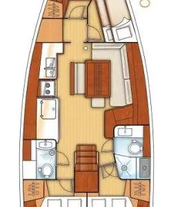 Floor plan of Sifnos 46.1, a Beneteau Oceanis 46 sailboat at Athens, Greece