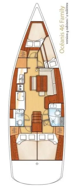 Floor plan of Sifnos 46.1, a Beneteau Oceanis 46 sailboat at Athens, Greece