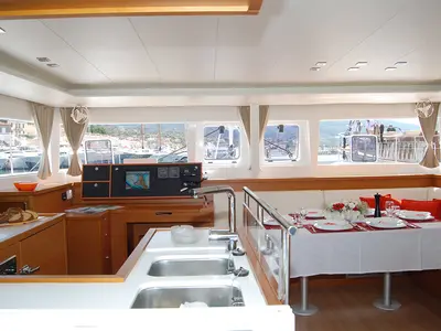 Galley of Amelia, a Lagoon 450 catamaran at Athens, Greece