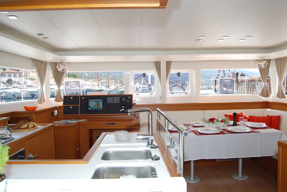 Galley of Amelia, a Lagoon 450 catamaran at Athens, Greece