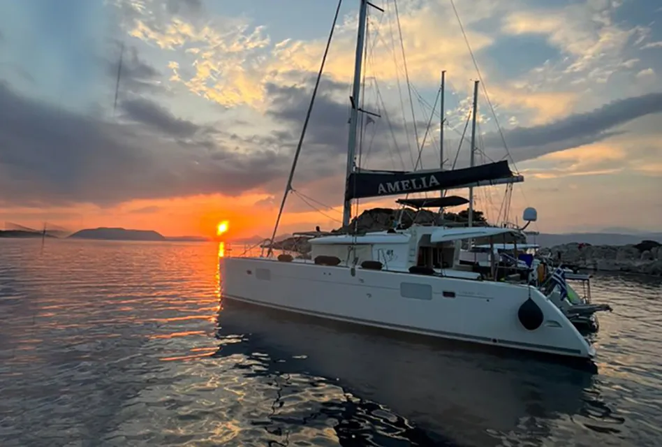 Deck of Amelia, a Lagoon 450 catamaran at Athens, Greece