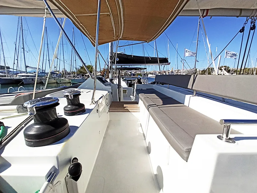 Cockpit of Amelia, a Lagoon 450 catamaran at Athens, Greece