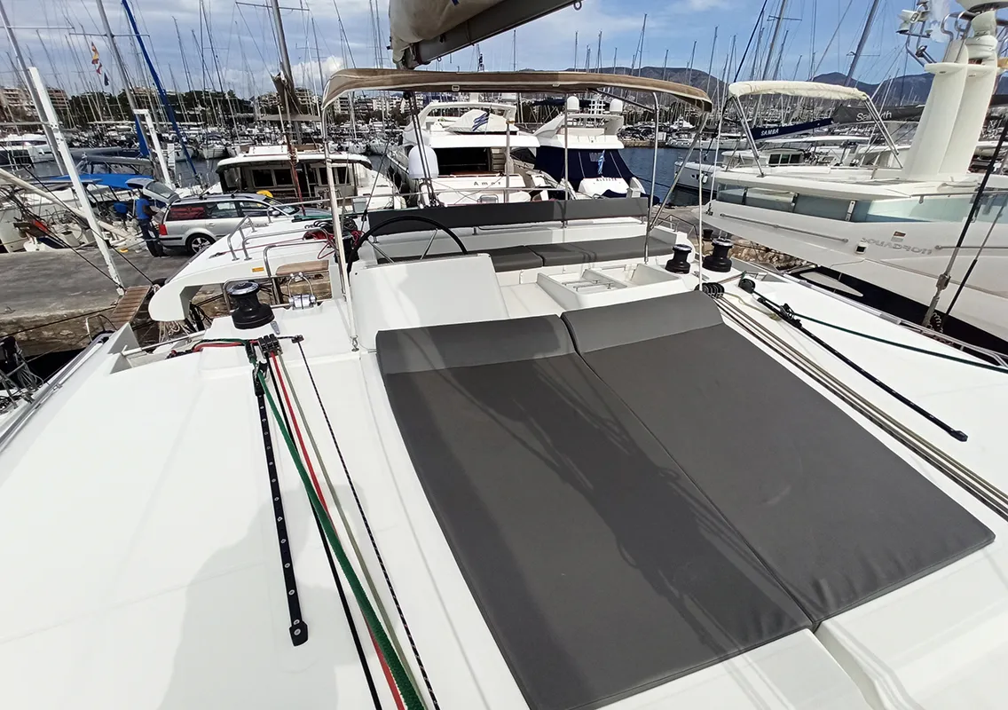 Cockpit of Amelia, a Lagoon 450 catamaran at Athens, Greece