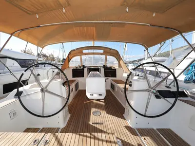 Cockpit of Santa Rosa, a Dufour 460 GL sailboat at Grad Trogir, Croatia