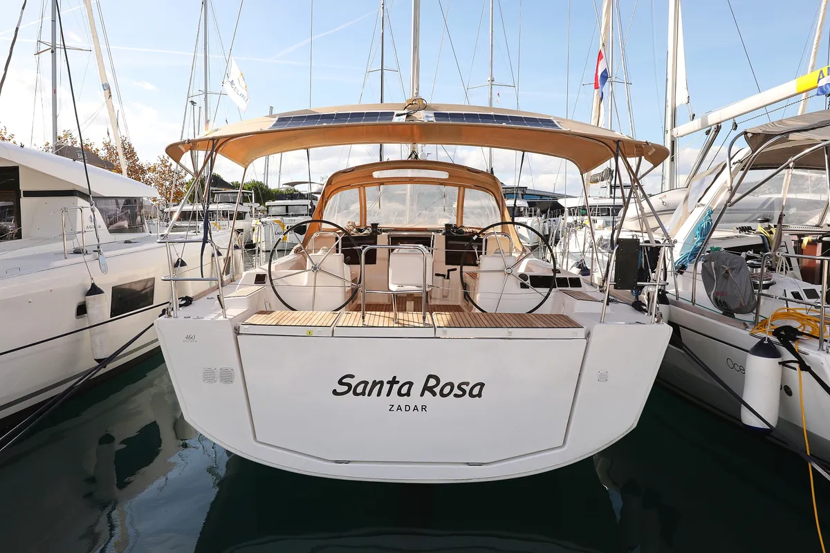 Exterior view of Santa Rosa, a Dufour 460 GL sailboat at Grad Trogir, Croatia