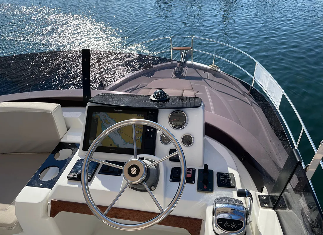 Cockpit of Max, a Beneteau Swift Trawler 35 motorboat at Biograd na Moru, Croatia