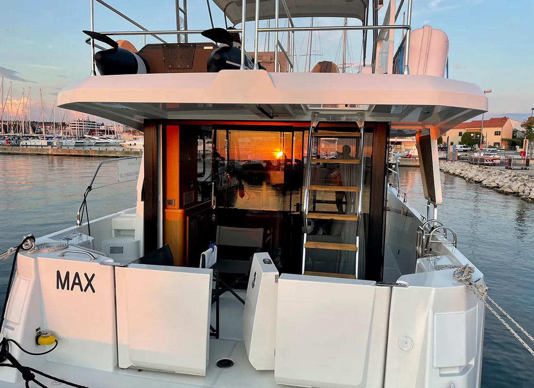 Exterior view of Max, a Beneteau Swift Trawler 35 motorboat at Biograd na Moru, Croatia