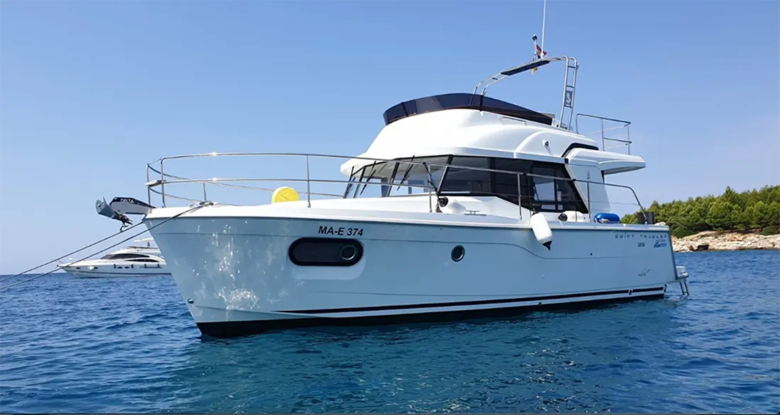 Exterior view of Max, a Beneteau Swift Trawler 35 motorboat at Biograd na Moru, Croatia
