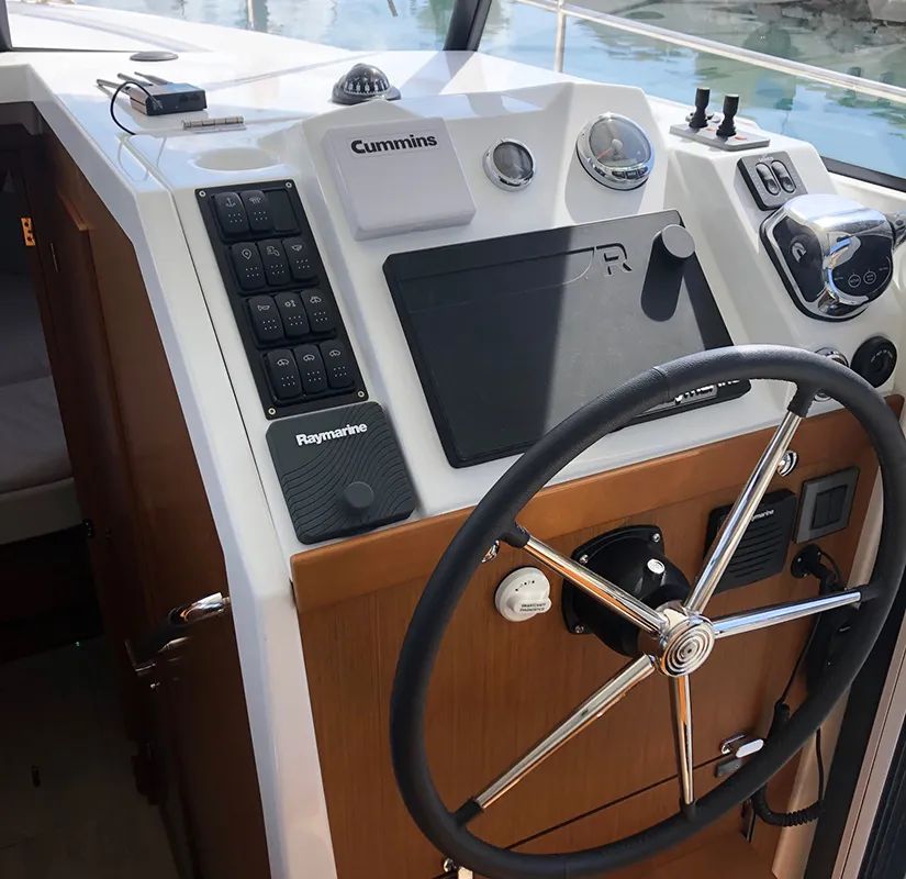 Cockpit of Max, a Beneteau Swift Trawler 35 motorboat at Biograd na Moru, Croatia