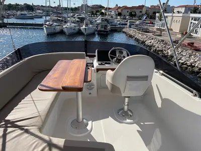Deck of Max, a Beneteau Swift Trawler 35 motorboat at Biograd na Moru, Croatia