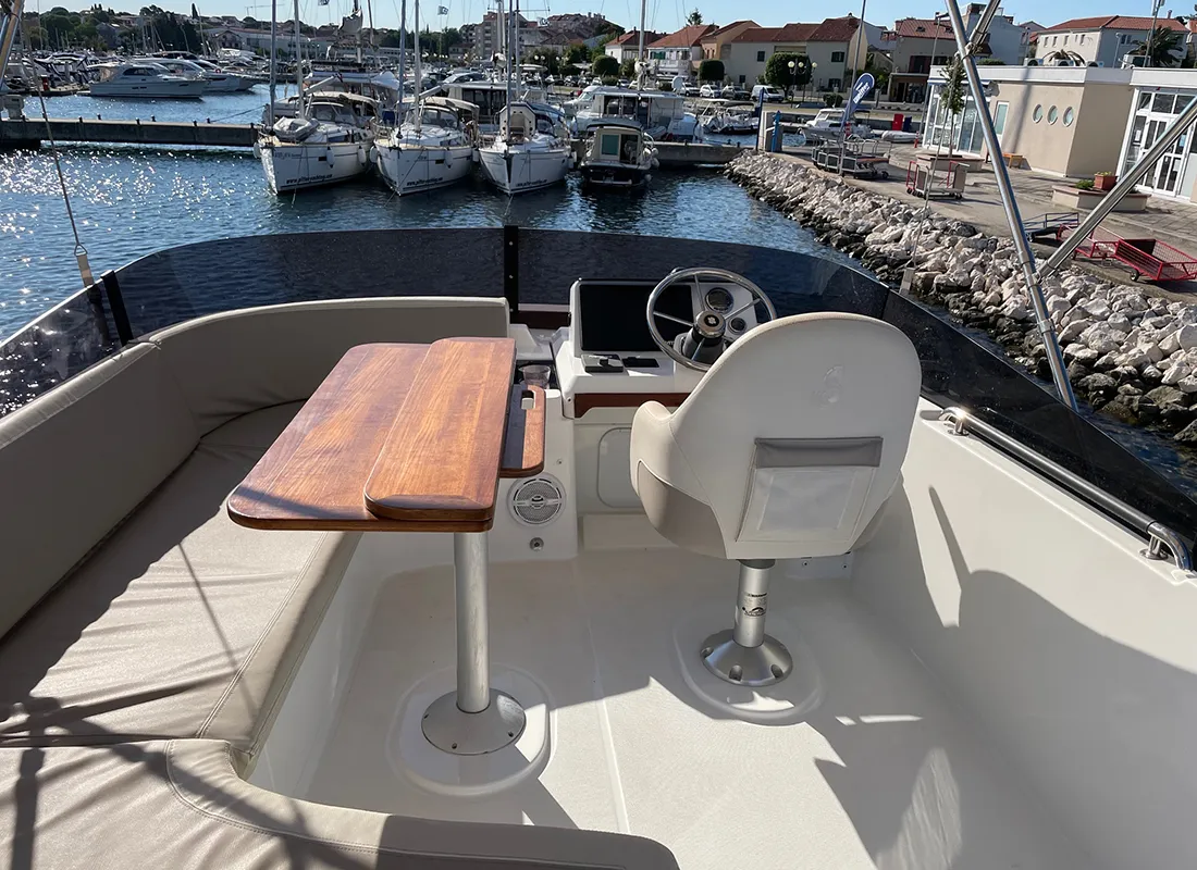 Deck of Max, a Beneteau Swift Trawler 35 motorboat at Biograd na Moru, Croatia