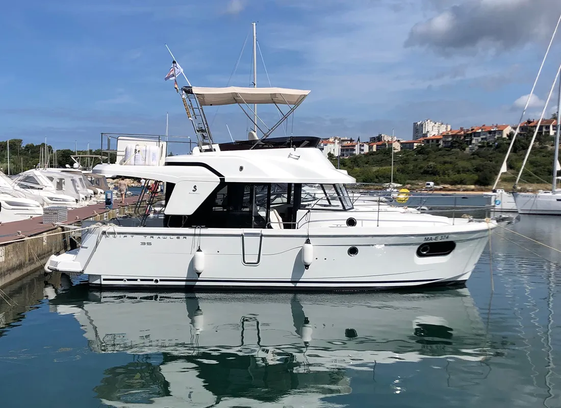 Exterior view of Max, a Beneteau Swift Trawler 35 motorboat at Biograd na Moru, Croatia
