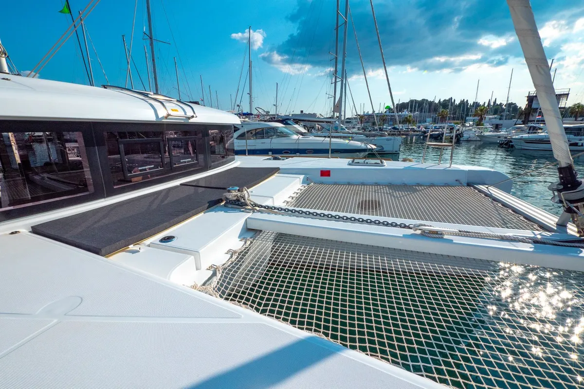 Deck of Osprey, a Lagoon 40 catamaran at Split, Croatia