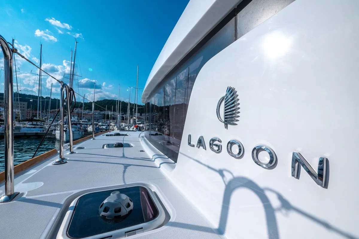 Deck of Osprey, a Lagoon 40 catamaran at Split, Croatia