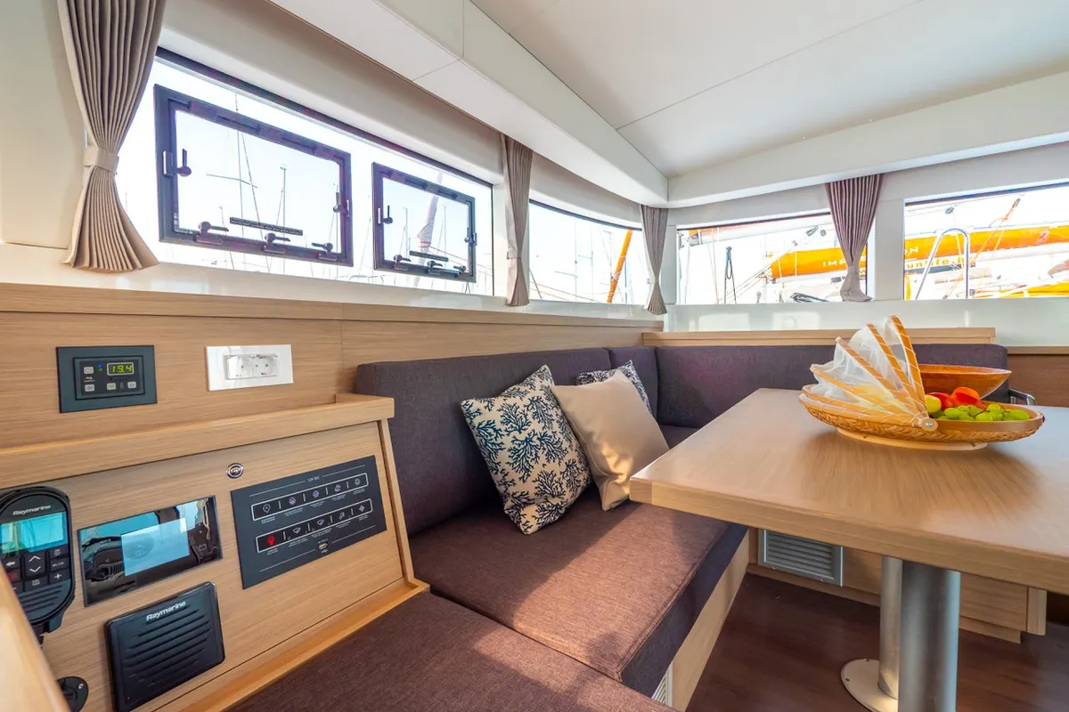 Salon of Osprey, a Lagoon 40 catamaran at Split, Croatia